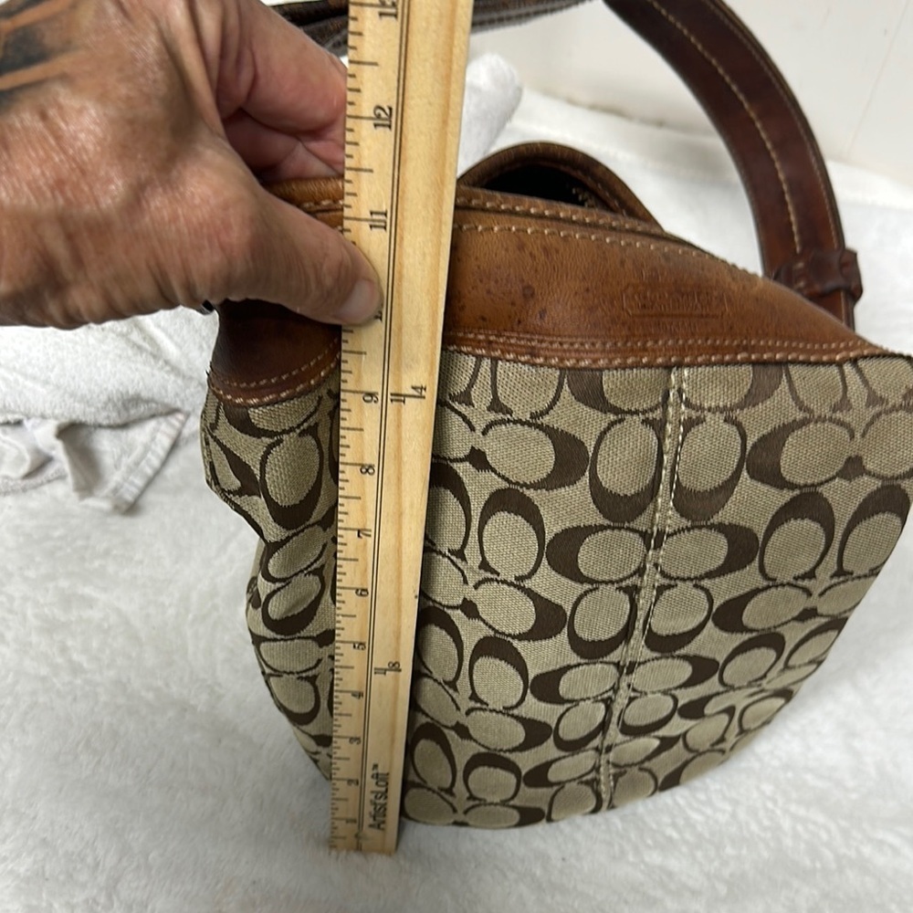 Vintage Coach Bucket Bag Brown Signature Shoulder/ Crossbody with Leather Trim - Picture 15 of 16